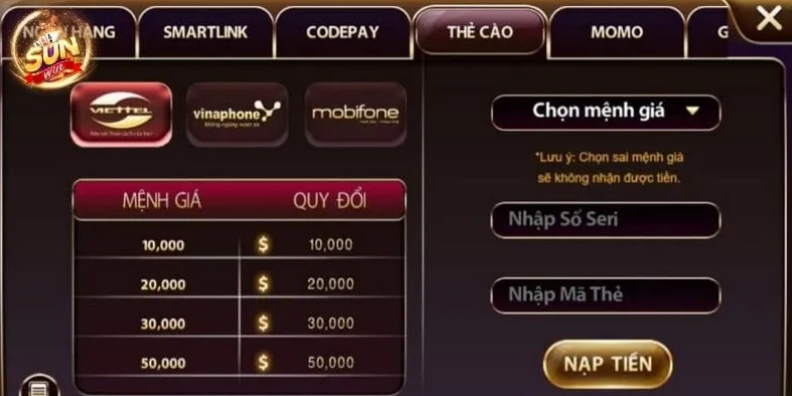 nạp tiền sunwin